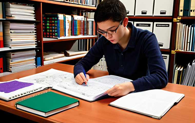 Mastering the Syllabus**
Prompt: A diligent student at a desk, surrounded by stacks of textile engineering textbooks, meticulously breaking down a vast and complex syllabus. They are actively writing detailed, color-coded notes and drawing intricate diagrams in a notebook, with subtle visual elements like yarn samples, fabric swatches, or loom schematics integrated. The scene conveys focus, clarity, and the transformation of an overwhelming task into manageable parts. Realistic, academic setting, soft ambient lighting.
**