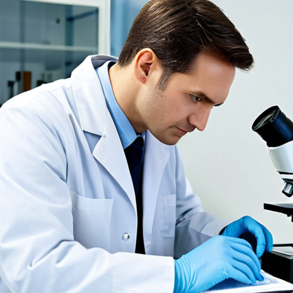 **

A professional textile engineer in a fully clothed, modest lab coat, examining fabric samples under a microscope in a well-lit laboratory. Safe for work, appropriate content, perfect anatomy, correct proportions, natural pose, professional setting, high resolution.

**