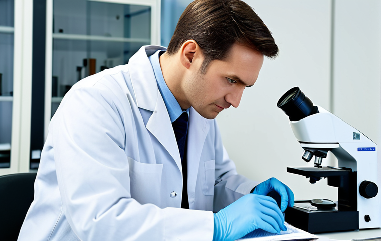 **
A professional textile engineer in a fully clothed, modest lab coat, examining fabric samples under a microscope in a well-lit laboratory. Safe for work, appropriate content, perfect anatomy, correct proportions, natural pose, professional setting, high resolution.
**