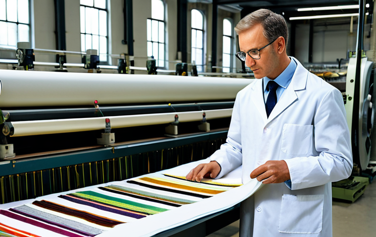 **Professional Textile Engineer:** "A professional textile engineer in a fully clothed, modest lab coat, inspecting fabric samples in a bright, modern textile mill, appropriate attire, safe for work, perfect anatomy, natural pose, professional photograph, high quality."