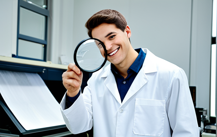 섬유기사 자격증의 효용과 미래 - ** A young textile engineer, fully clothed in professional attire, smiling confidently in a modern t...