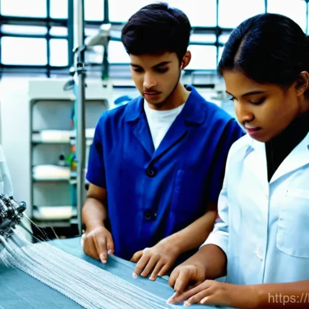 섬유기사 실기시험의 중요성 - **Prompt 1: Collaborative Learning in a Modern Textile Lab**
    "A group of diverse young adult tex...