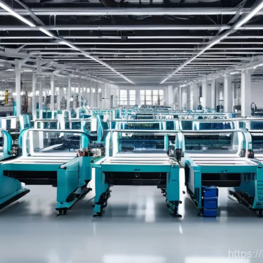 섬유기사 자격증과 관련 직업군의 특징 - **Prompt:** A vibrant, futuristic textile factory floor, brightly lit with natural light streaming t...