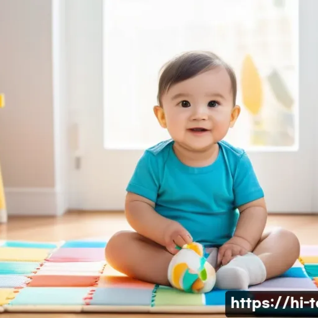 섬유기사 자격증 취득 후의 전망 - **A toddler wearing a cute animal-themed diaper, sitting on a colorful playmat surrounded by soft bl...