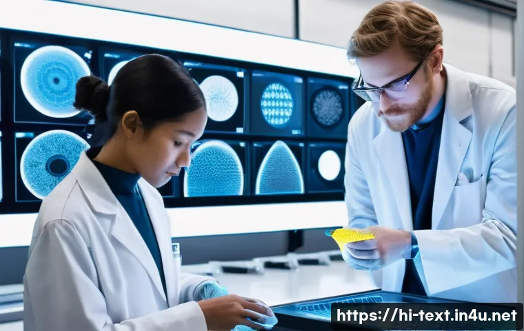 섬유기사 필기시험의 준비 전략 - **Prompt:** "A vibrant, futuristic textile engineering laboratory where a diverse team of 3-4 adult ...