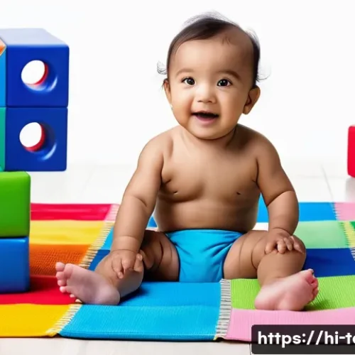 Home 30 섬유기사 필기 중점 과목 - "A toddler wearing a cloth diaper, sitting on a colorful playmat surrounded by soft blocks. The styl...