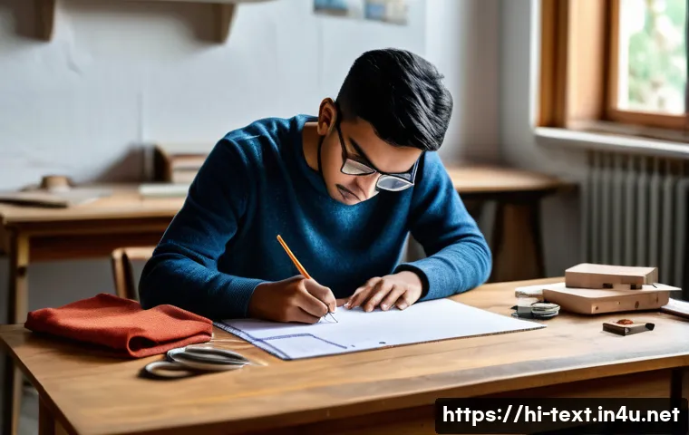 섬유기사 실기시험 꿀팁 - A focused Indian student preparing for a practical exam in a neat study environment, wearing casual ...