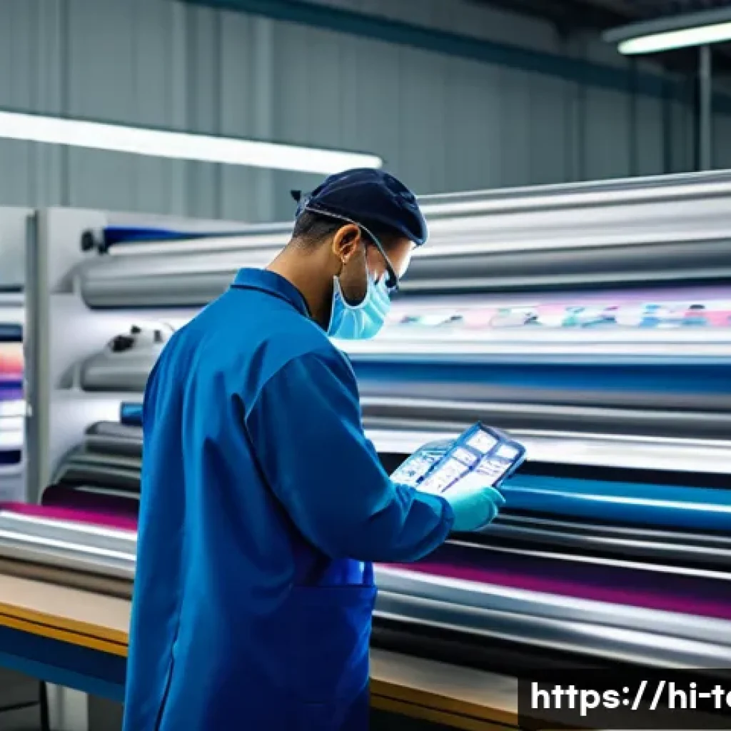 섬유기사 자격증으로 확장 가능한 직업 - A skilled fabric technician in a modern textile factory, wearing professional attire with safety glo...