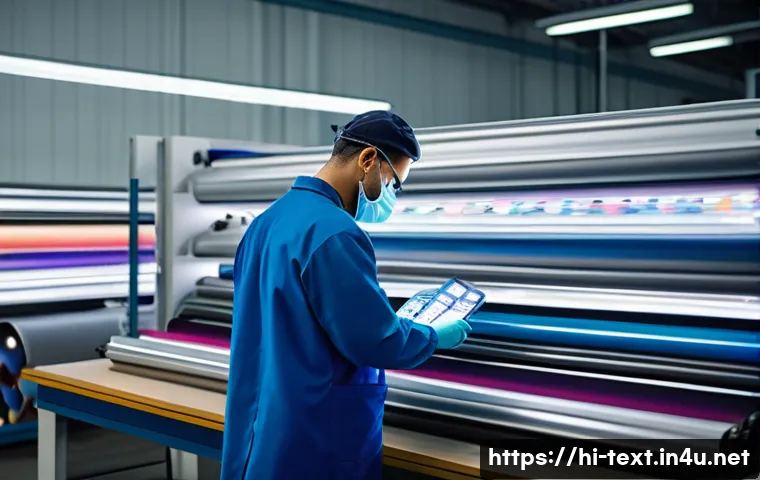 섬유기사 자격증으로 확장 가능한 직업 - A skilled fabric technician in a modern textile factory, wearing professional attire with safety glo...