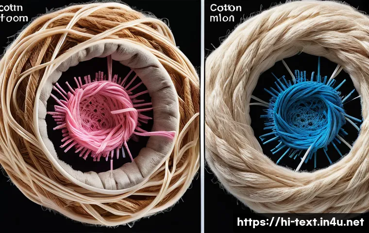 섬유기사 필기시험 예상 질문 - A detailed educational illustration showing the comparison between natural and synthetic fibers, fea...