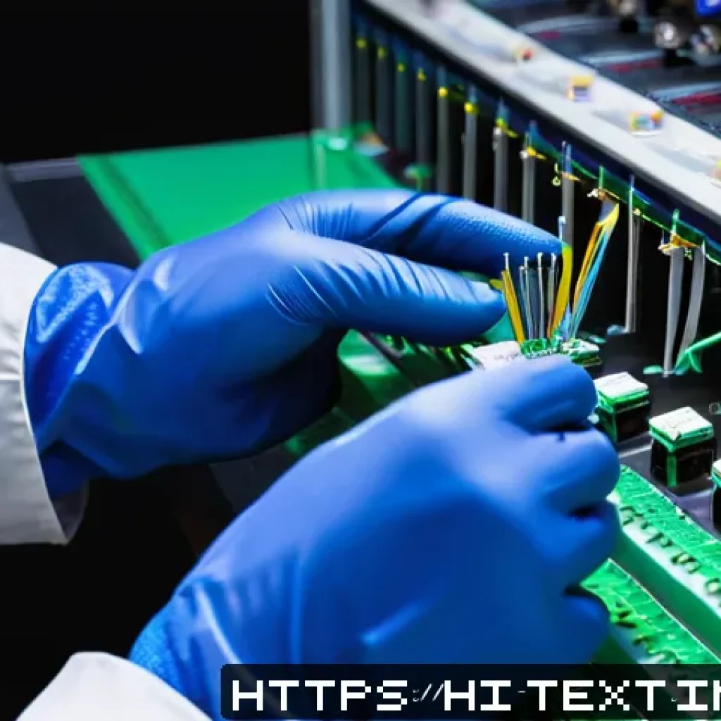 섬유기사 실기시험 대비 방법 - A detailed close-up of a modern fiber optic laboratory setup showing a technician&rsquo;s hands wearing sa...