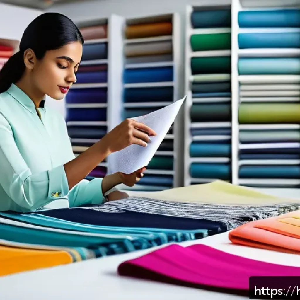 섬유기사 자격증과 패션 디자이너 경력 - A professional fashion designer in a modern studio carefully examining various fabric textures and w...