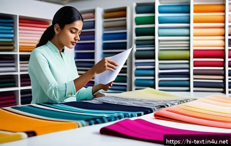 섬유기사 자격증과 패션 디자이너 경력 - A professional fashion designer in a modern studio carefully examining various fabric textures and w...