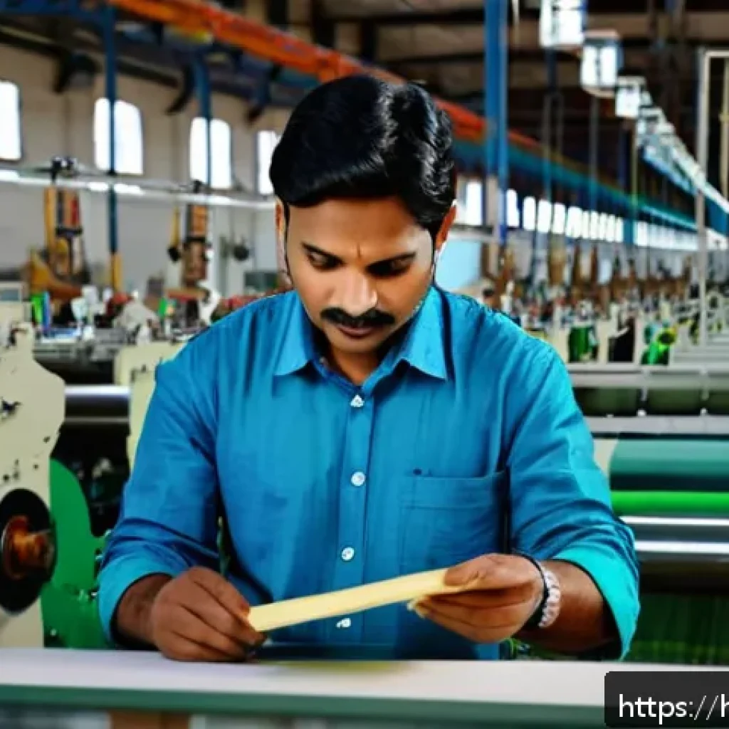 섬유기사 자격증 취득 후의 진로 - A modern textile engineer in a vibrant Indian textile factory, wearing professional attire and safet...