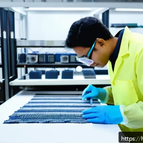 Home 33 섬유기사 시험 준비 성공 사례 - A modern fabric technician working in a high-tech textile laboratory, surrounded by advanced machine...