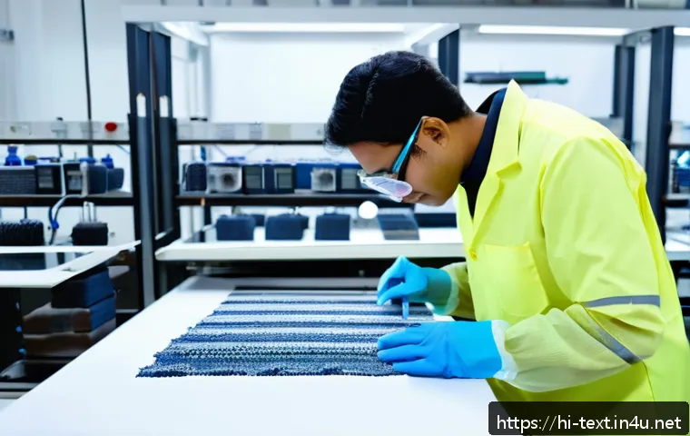 섬유기사 시험 준비 성공 사례 - A modern fabric technician working in a high-tech textile laboratory, surrounded by advanced machine...