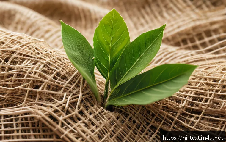 섬유기사와 친환경 섬유 기술 - A highly detailed close-up of eco-friendly biodegradable fibers made from natural sources like organ...
