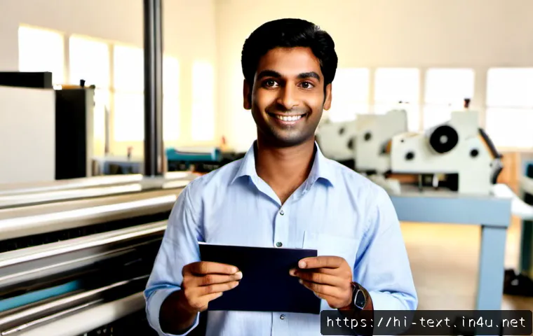 Home 17 섬유기사 합격 후기 - Photorealistic Indian textile engineering graduate in a neat casual shirt, smiling with quiet pride ...
